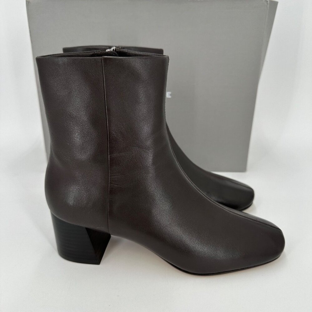 Everlane The Day Boot Dark Brown Leather sz 8.5 Side Zip Ankle Bootie Square Toe - Picture 3 of 10